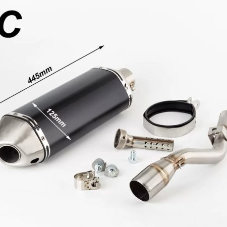 Pô slip-on mẫu C lon đen đầu inox kèm cổ nối, cùm và tiêu giảm thanh cho Kawasaki KLX230