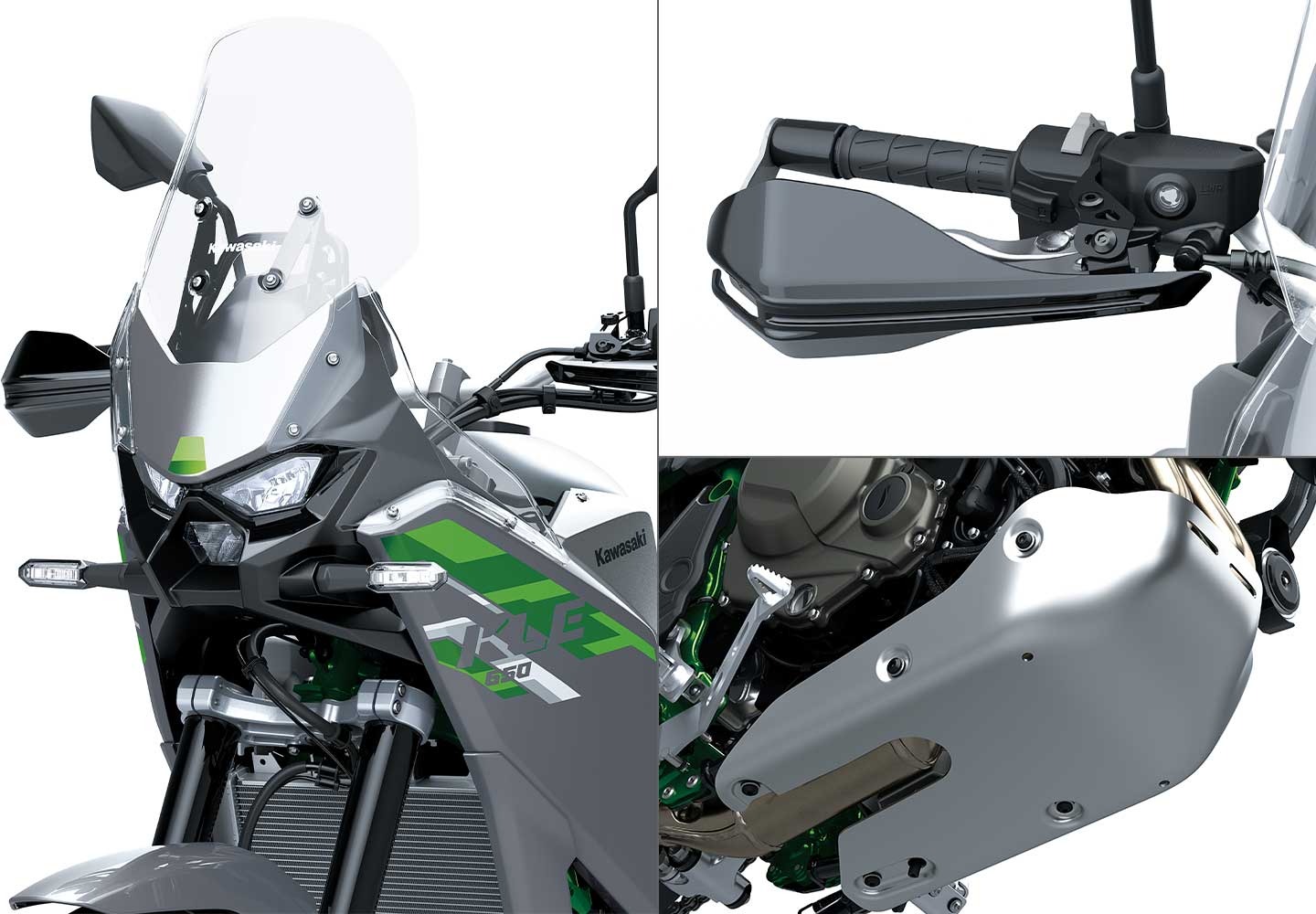 Cụm đầu xe Kawasaki KLE650 SE với gù tay và chắn gầm nhôm